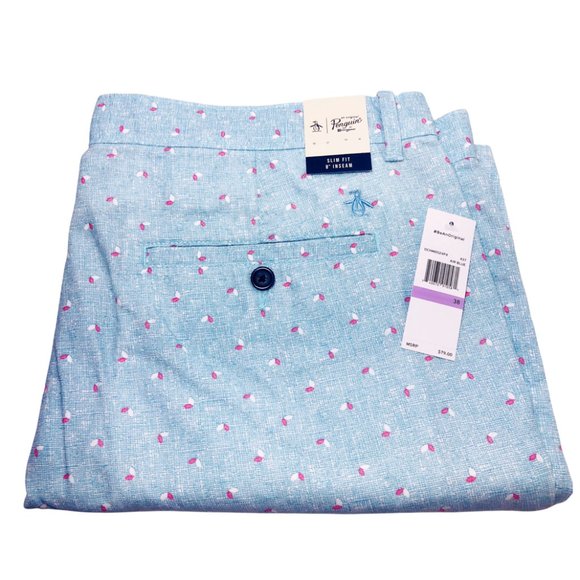 SOLD Original Penguin Mens Blue Slim Geo Print Hybrid Shorts Sz 38 NWT - Picture 7 of 12